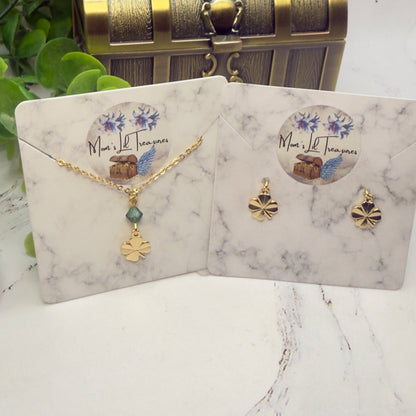 Clover Charm Green Crystal Pendant Gold Chain Doll Necklace • 16 Inch Fashion Doll Jewelry