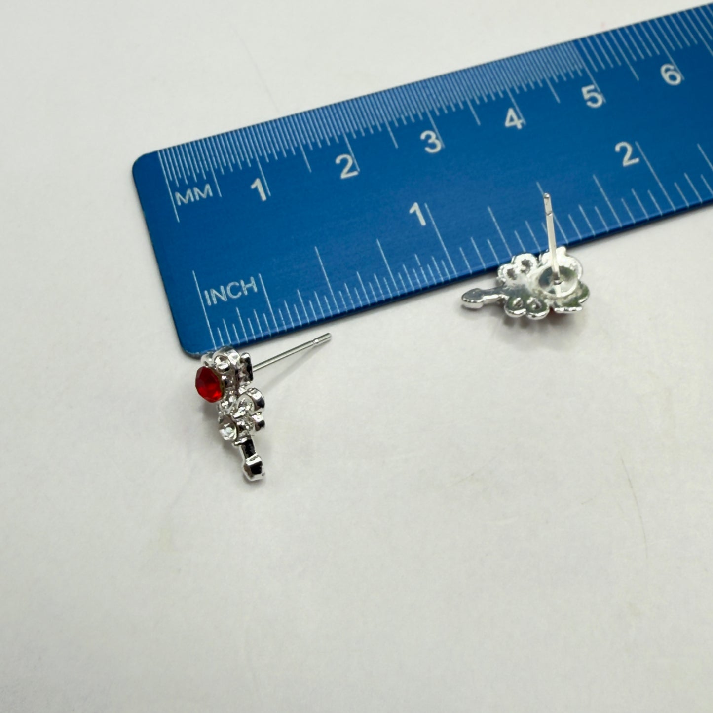 Red Rhinestone Heart Silver Wings Wand Design Post Doll Earrings • 18 Inch Fashion Doll Jewelry