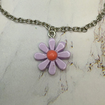 Purple Flower Daisy Charm Silver Chain Doll Necklace• 18 Inch Fashion Doll Jewelry
