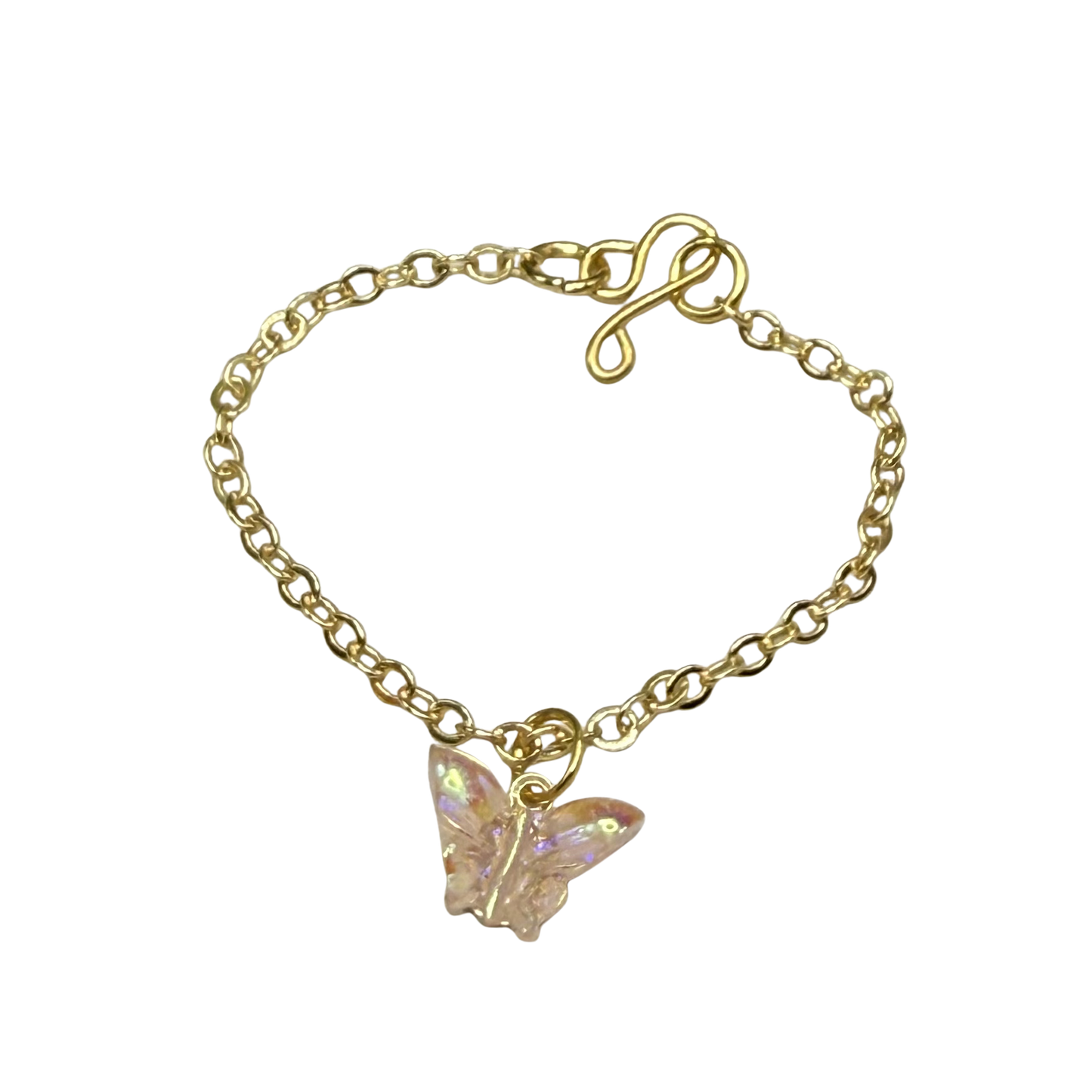 Light Pink Iridescent Acrylic Butterfly Charm Gold Doll Necklace for 16 Inch Fashion Dolls