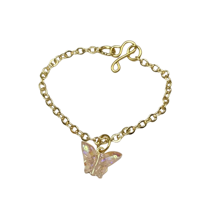 Light Pink Iridescent Acrylic Butterfly Charm Gold Doll Necklace for 16 Inch Fashion Dolls