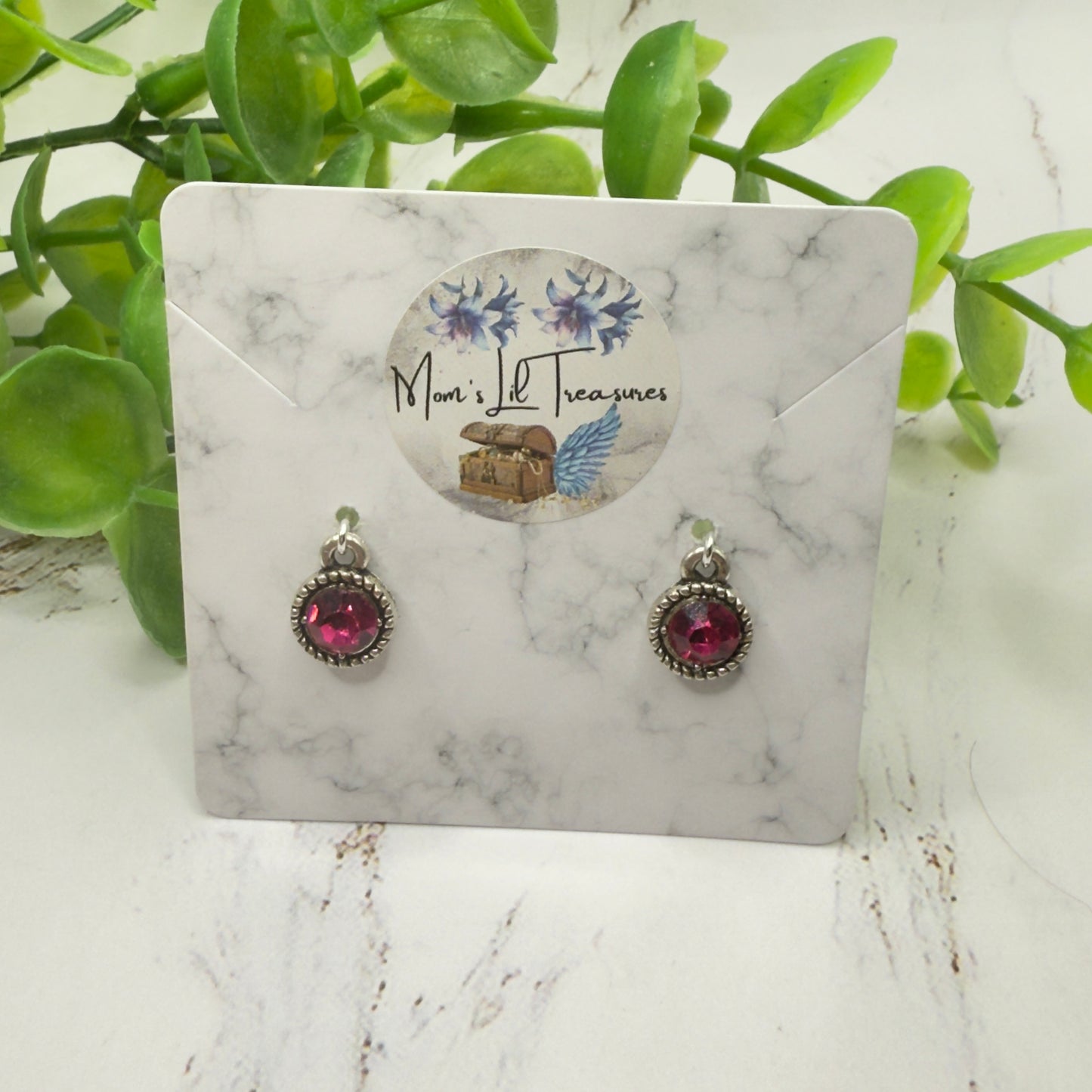 Dark Pink Round Rhinestone Dangle Doll Earrings • 18 Inch Fashion Doll Jewelry