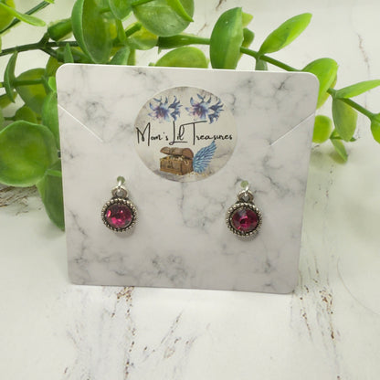 Dark Pink Round Rhinestone Dangle Doll Earrings • 18 Inch Fashion Doll Jewelry