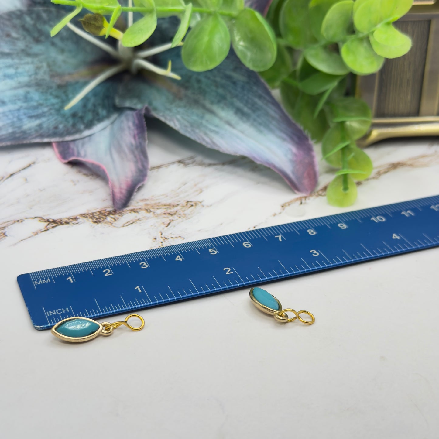 Turquoise & Gold Doll Earring Charms - DANGLE ONLY • 18 Inch Fashion Doll Jewelry
