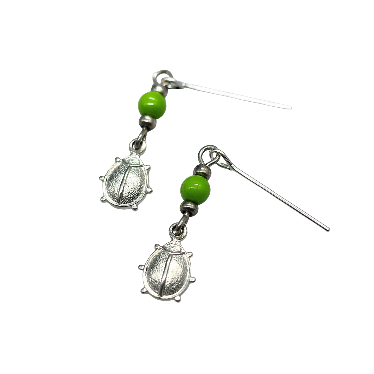 Green Glass Silver Lady Bug Dangle Doll Earrings for 18 Inch Fashion Doll Jewelry