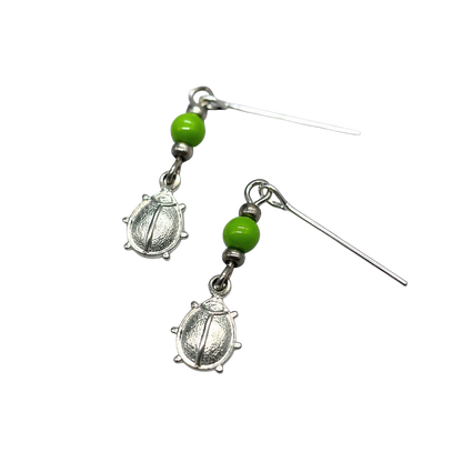 Green Glass Silver Lady Bug Dangle Doll Earrings for 18 Inch Fashion Doll Jewelry