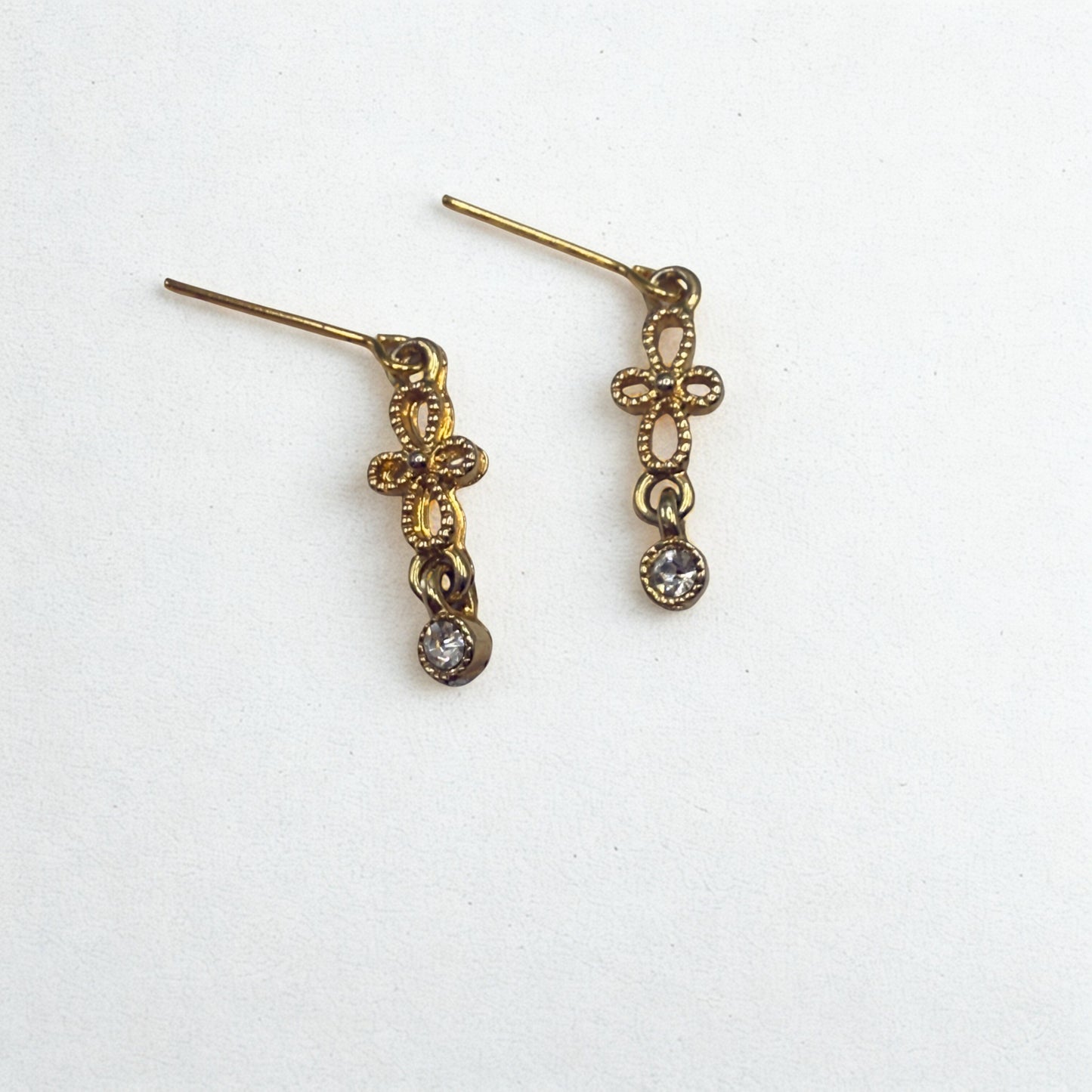 Gold Filigree Clear Rhinestone Dangle Doll Earrings • 18 Inch Fashion Doll Jewelry