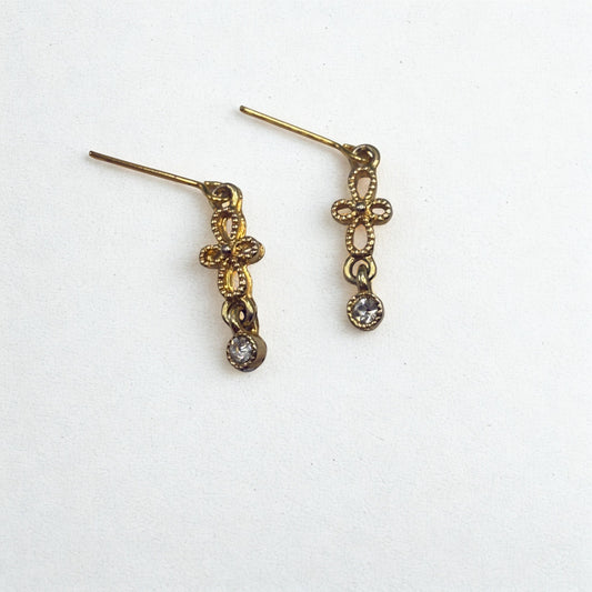 Gold Filigree Clear Rhinestone Dangle Doll Earrings • 18 Inch Fashion Doll Jewelry