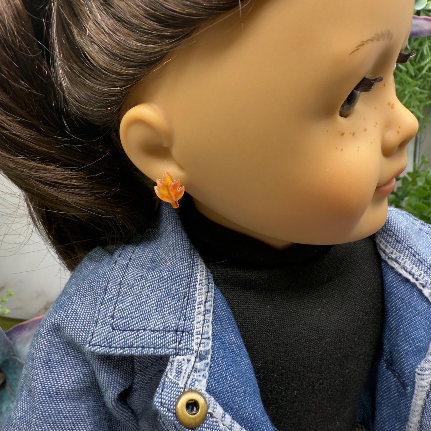 Golden Autumn Fall Leaf Post Doll Earrings • 2mm Post for 18 Inch Fashion Doll