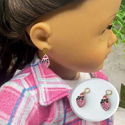 Pink Strawberry Rhinestone Accents Doll Earring DANGLE ONLY • 18” Fashion Doll Jewelry