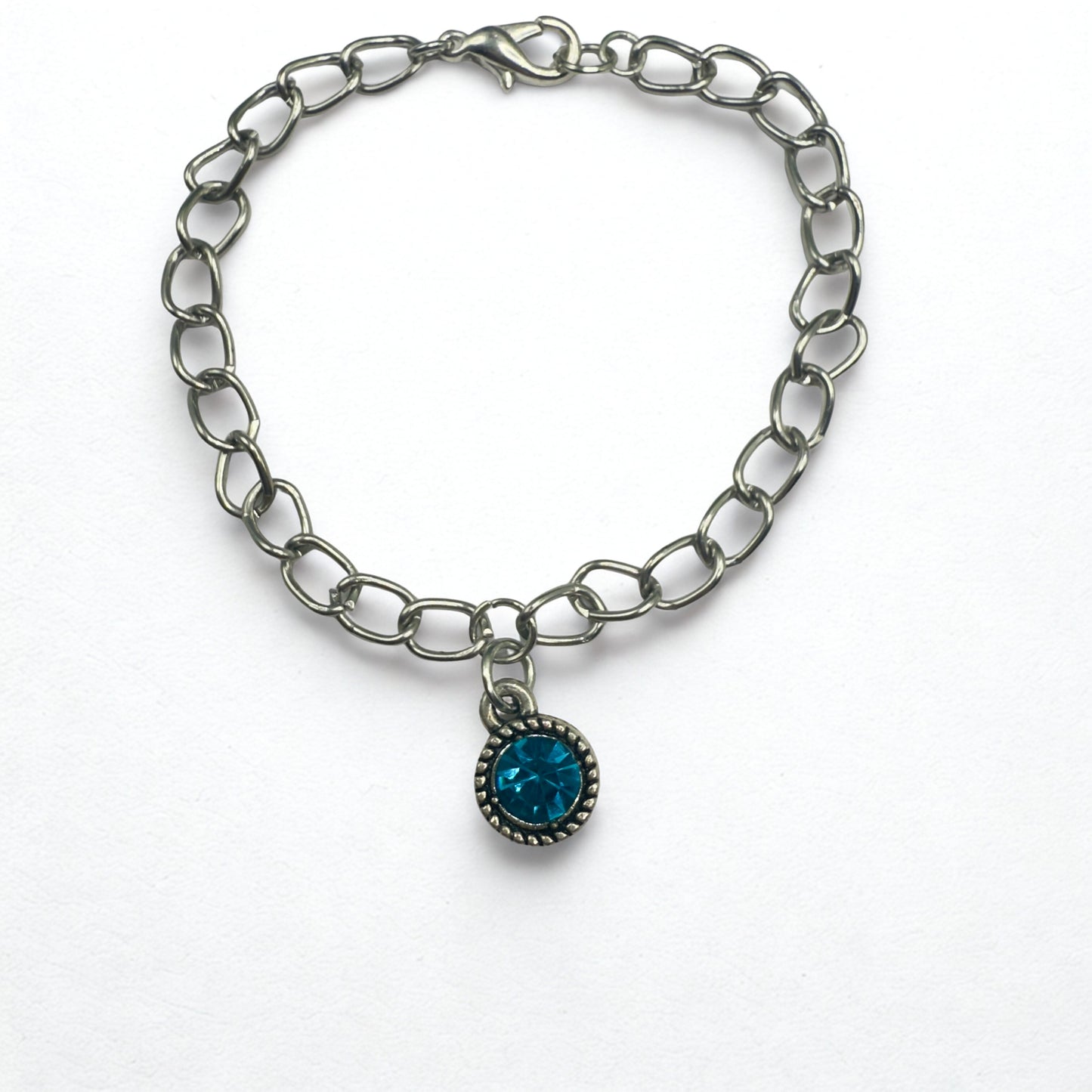 Round Turquoise Rhinestone Pendant Silver Link Doll Necklace • 18 Inch Fashion Doll Jewelry