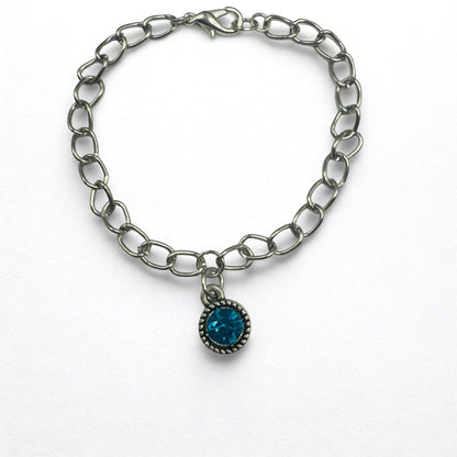 Round Turquoise Rhinestone Pendant Silver Link Doll Necklace • 18 Inch Fashion Doll Jewelry