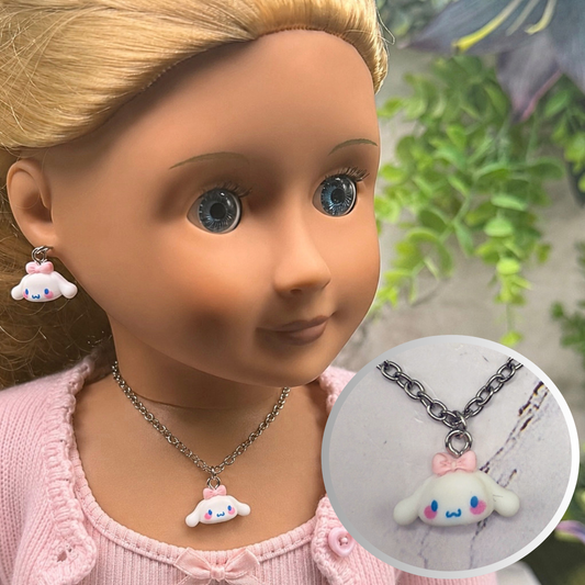 Cinnamoroll Sanrio White Puppy Charm Doll Necklace & Earrings • 18 Inch Fashion Doll Jewelry
