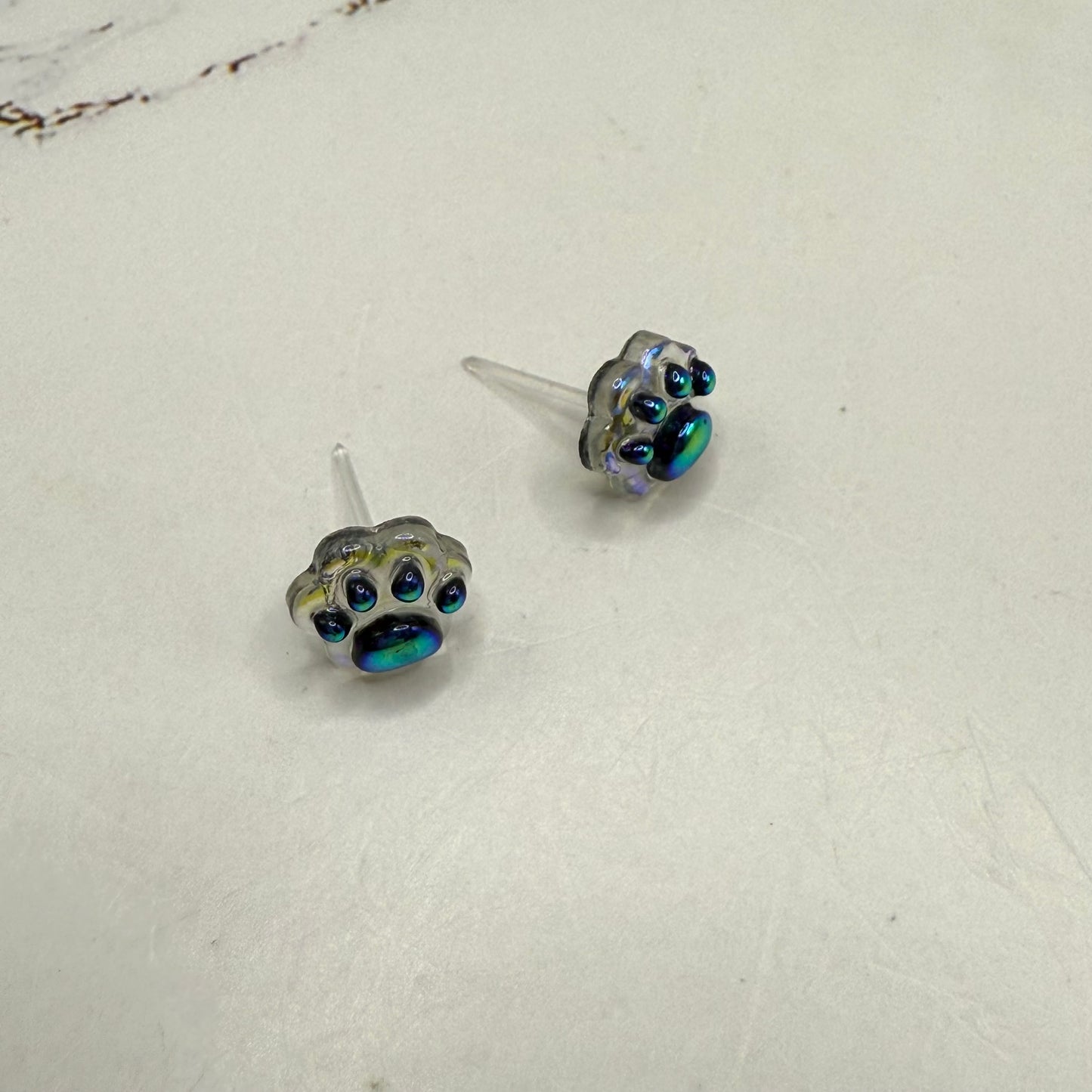 Dark Blue Iridescent Acrylic Paw Print Doll Earrings • 18 Inch Fashion Doll Jewelry