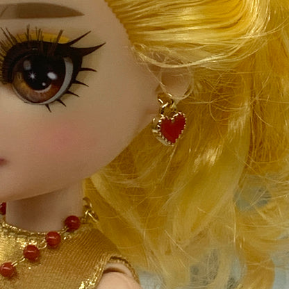 Red Heart Beaded Gold Chain Doll Necklace Earring Set 10-12” Doll  Rainbow High
