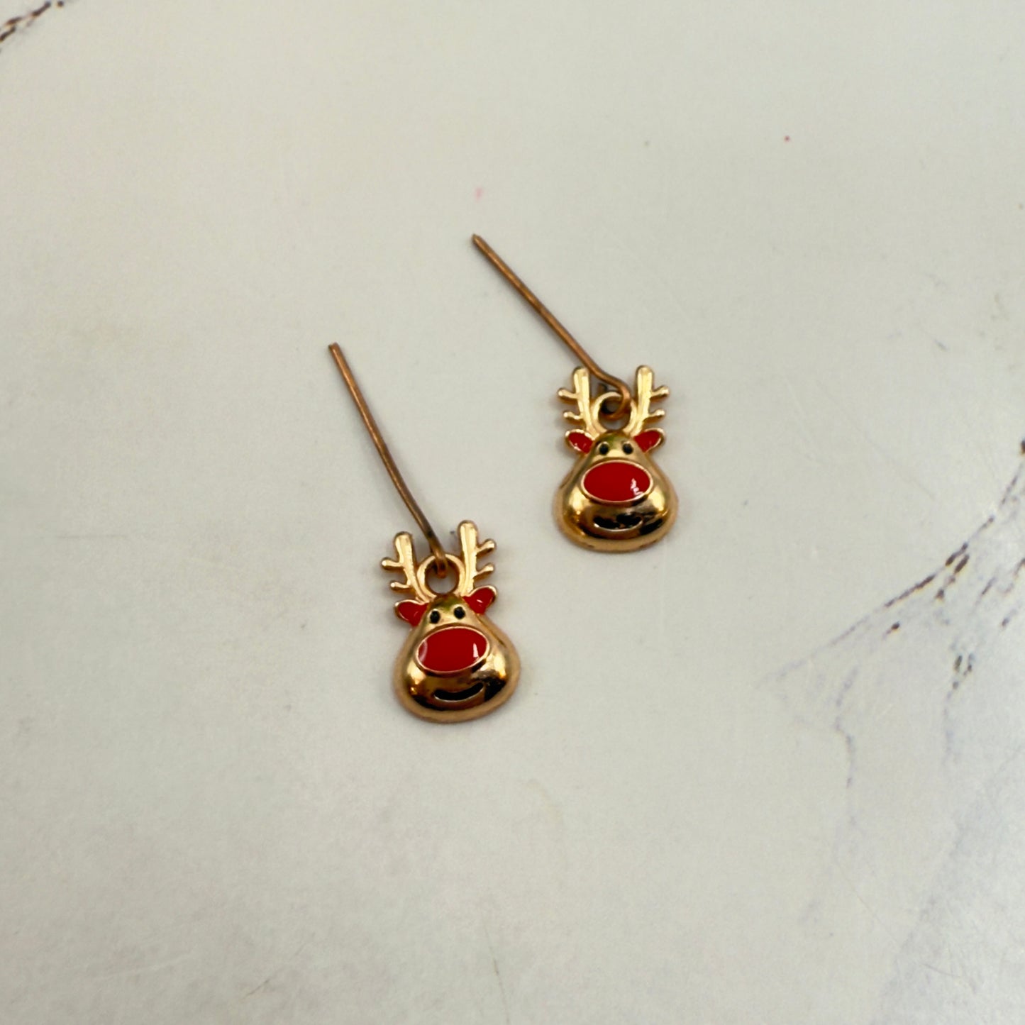 Copper Rose Gold Tone Rudolph Red Nose Reindeer Doll Necklace & Earrings Set • 18 Inch Fashion Doll Jewelry