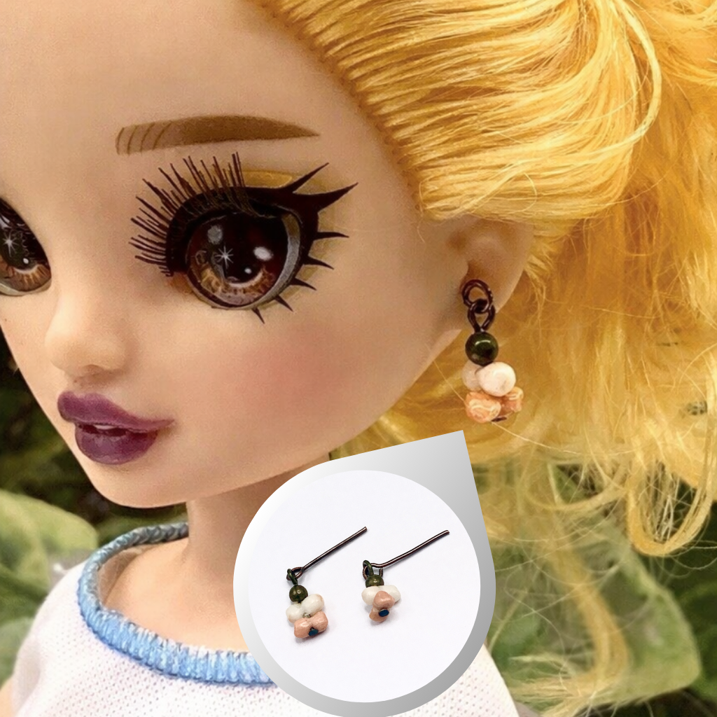 Coral & Cream Dangle Drop Doll Earrings • 10-12” Fashion Doll Jewelry