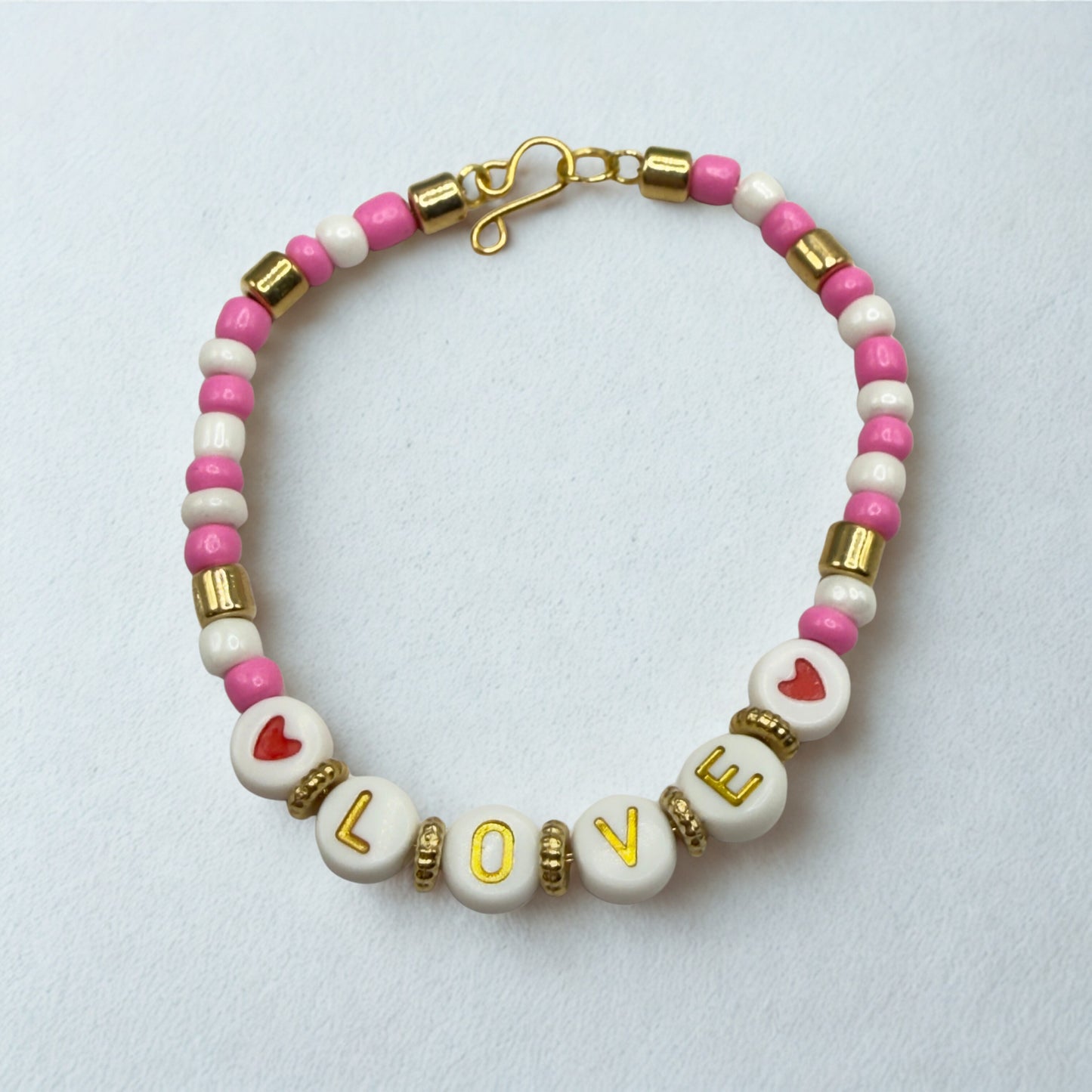 LOVE Pink White Gold Beaded Valentine’s Day Doll Necklace • 18 Inch Fashion Doll Jewelry