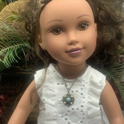 Light Blue Pearl Silver Pendant Doll Necklace • 18” Fashion Doll Jewelry