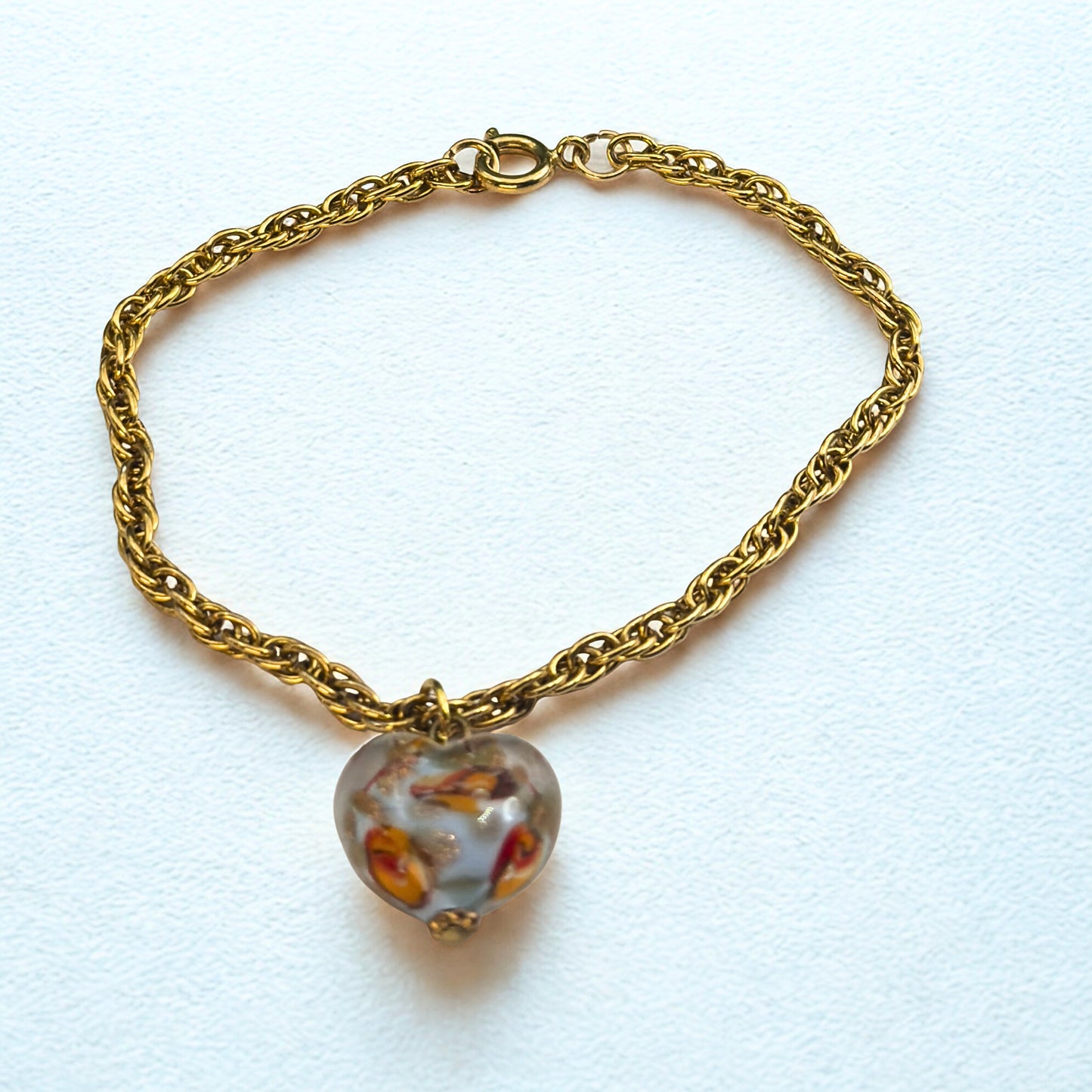 Orange Blue White Swirl Glass Heart Pendant Gold Chain Doll Necklace • 18 Inch Fashion Doll Jewelry