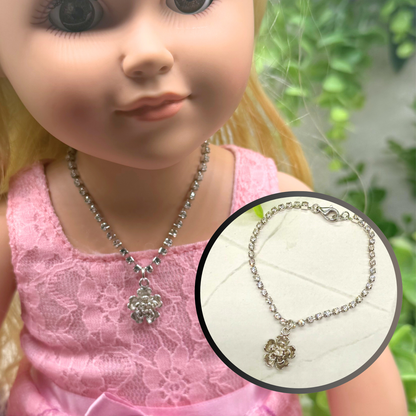 Clear Rhinestone Flower Pendant Doll Necklace • 18” Fashion Doll Jewelry