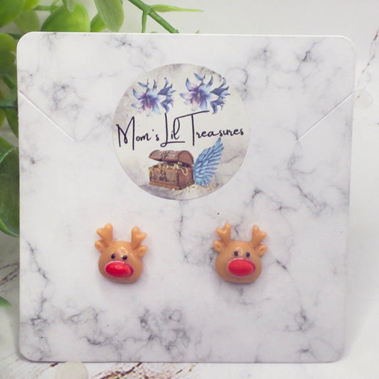 Reindeer Red Nose Rudolph Christmas Post Doll Earrings • 2mm Post for 18 Inch Fashion Doll