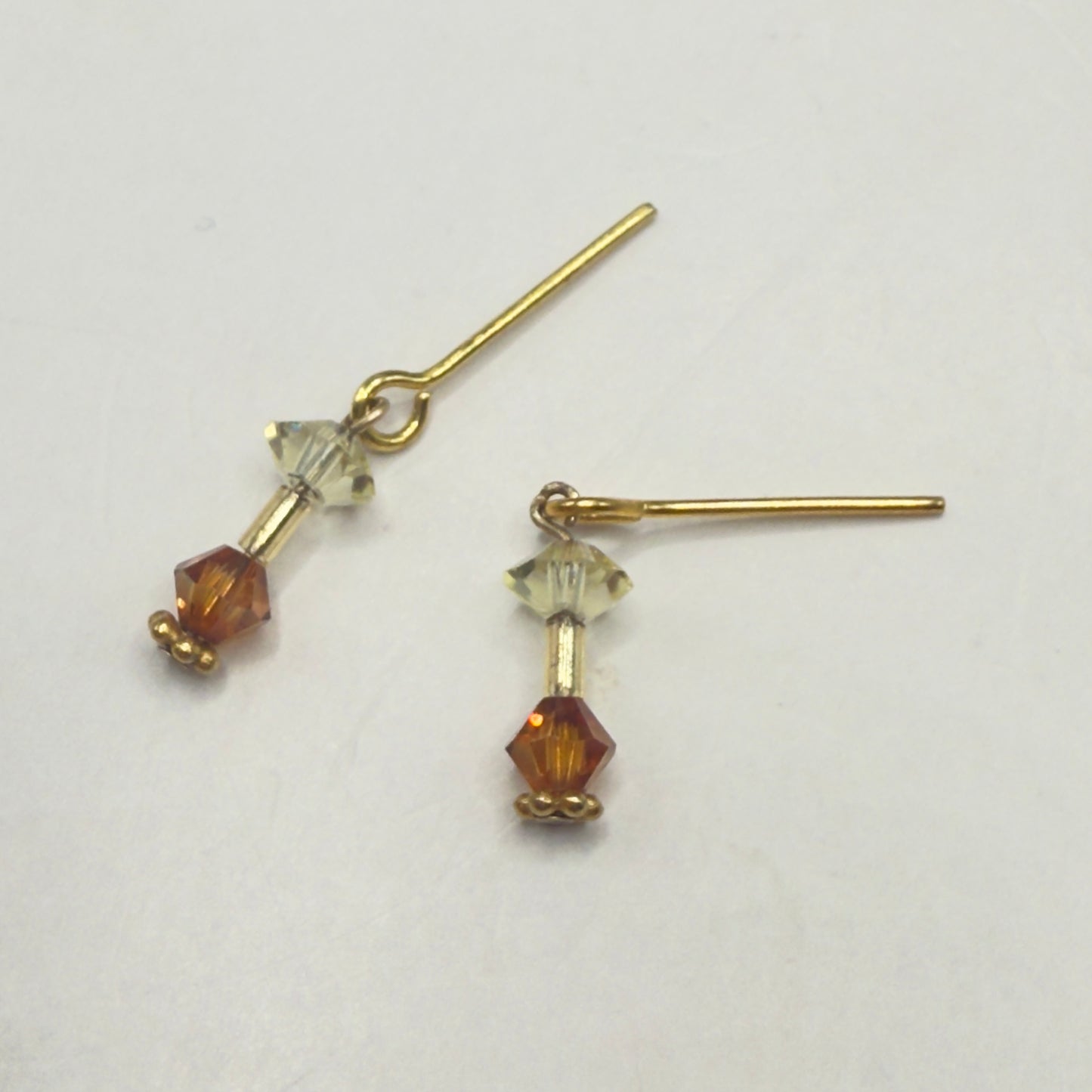 Dark Orange & Clear Crystal Dangle Gold Earrings • 16 Inch Fashion Doll Jewelry