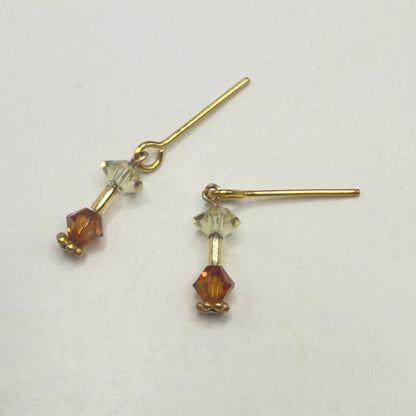 Dark Orange & Clear Crystal Dangle Gold Earrings • 16 Inch Fashion Doll Jewelry