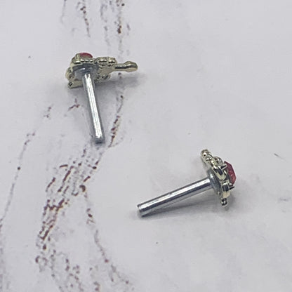 Red Rhinestone Gold Heart Post Doll Earrings 2mm Post • fits 18” American Girl