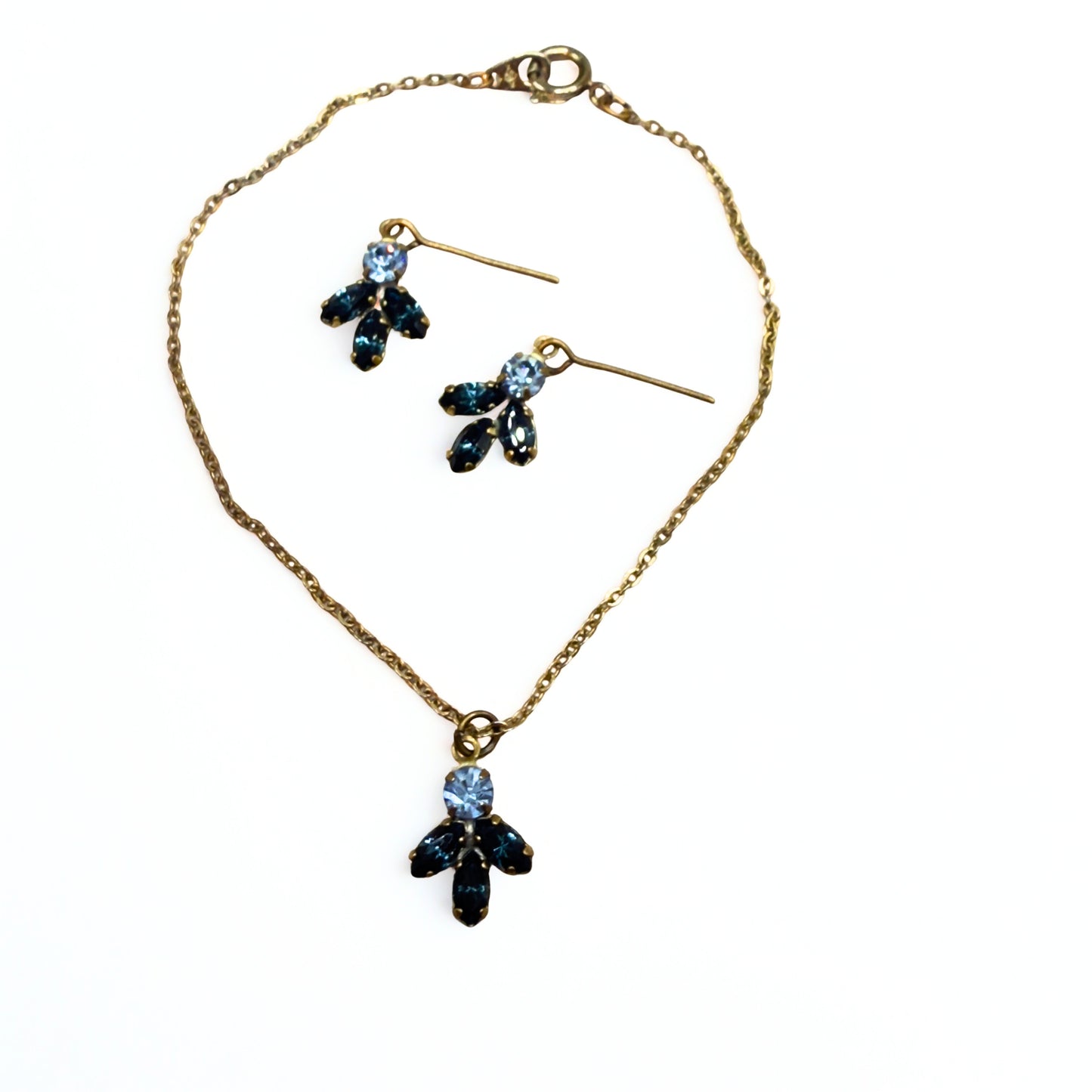 Blue Rhinestone Gold Tone Dangle Doll Earrings and Necklace Set • 18 Inch Fashion Doll Jewelry