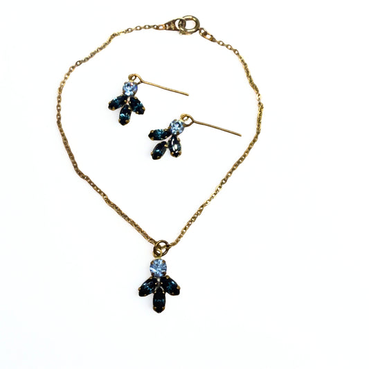 Blue Rhinestone Gold Tone Dangle Doll Earrings and Necklace Set • 18 Inch Fashion Doll Jewelry