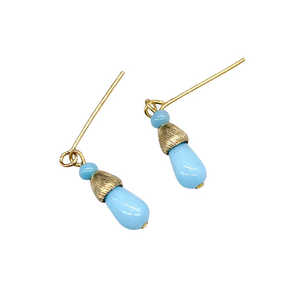 Light Blue Glass Gold Tone Dangle Doll Earrings for 18 Inch Fashion Doll Jewelry • Doll Accessories