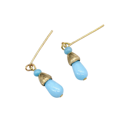 Light Blue Glass Gold Tone Dangle Doll Earrings for 18 Inch Fashion Doll Jewelry • Doll Accessories