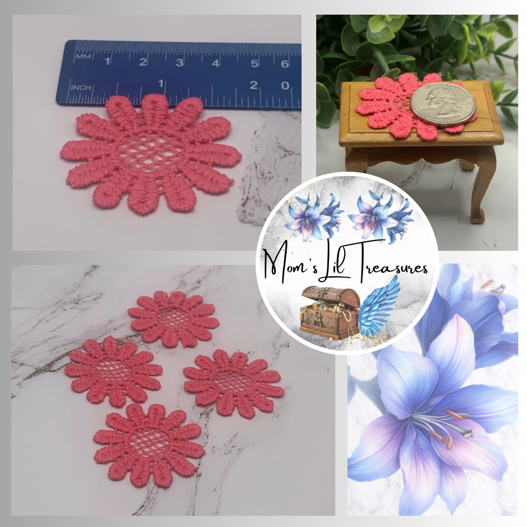 Set Of Four Pink Crochet Fabric Doilies Doily Tablecloth • Dollhouse Decor Miniature