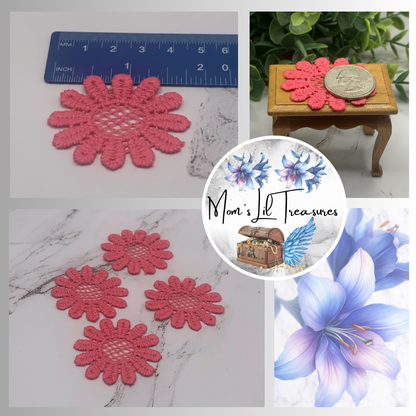Set Of Four Pink Crochet Fabric Doilies Doily Tablecloth • Dollhouse Decor Miniature