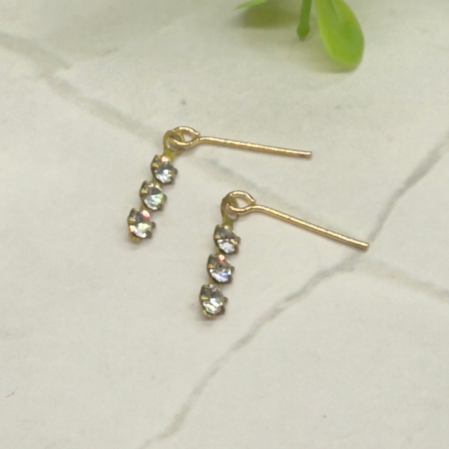 Gold 3 Clear Rhinestone Dangle Doll Earrings • 16 Inch Fashion Doll Jewelry