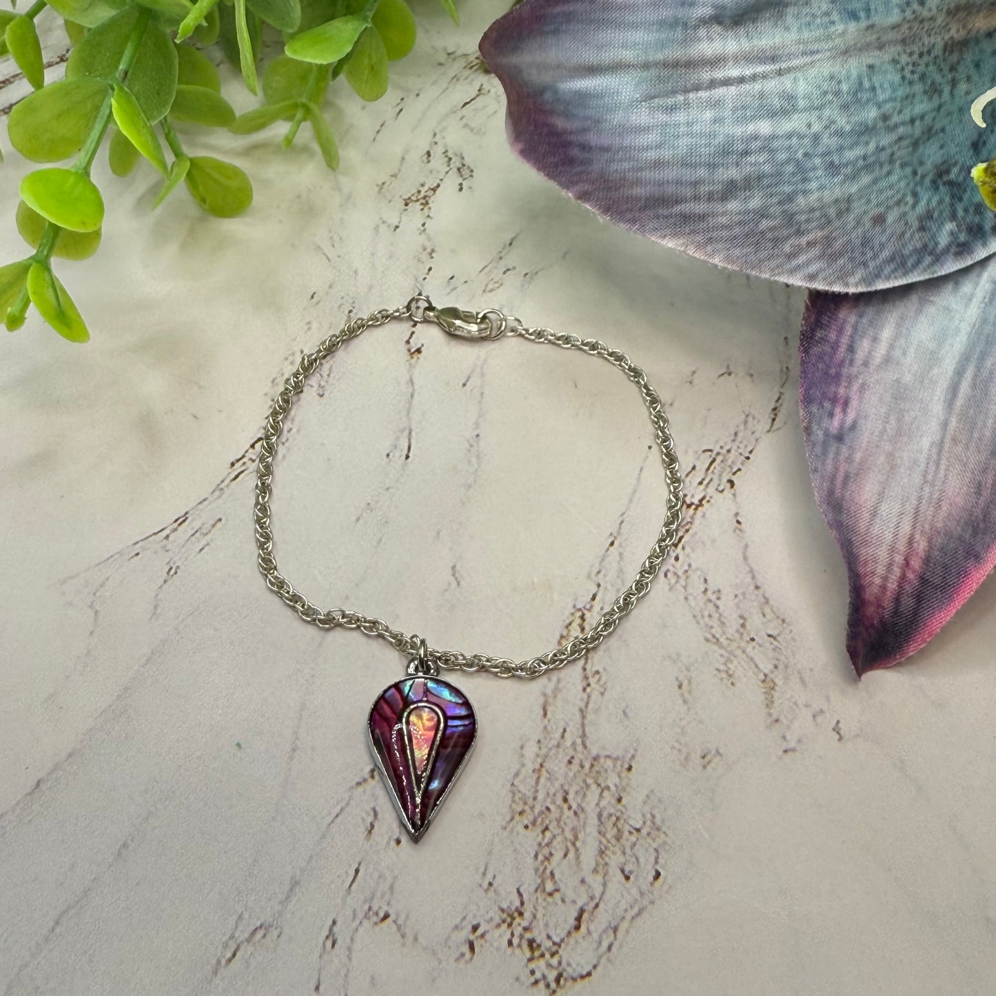 Teardrop Multi Color Abalone Charm Silver Chain Doll Necklace • 18” Doll Jewelry