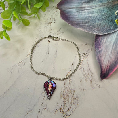 Teardrop Multi Color Abalone Charm Silver Chain Doll Necklace • 18” Doll Jewelry