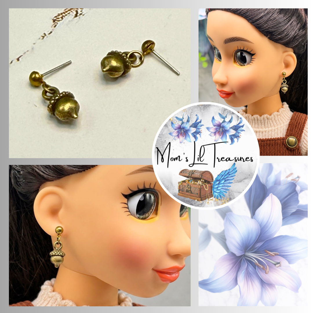 Acorn Autumn Brass Bronze Tone Dangle Post Doll Earrings | for 18 Inch Fashion Dolls