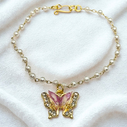 Purple White Butterfly Gold Charm Pearl Beaded Doll Necklace • 18 Inch Fashion Doll Jewelry