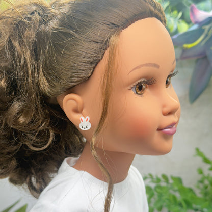 White Easter Bunny Post Doll Earrings • 18 Inch Fashion Doll Jewelry
