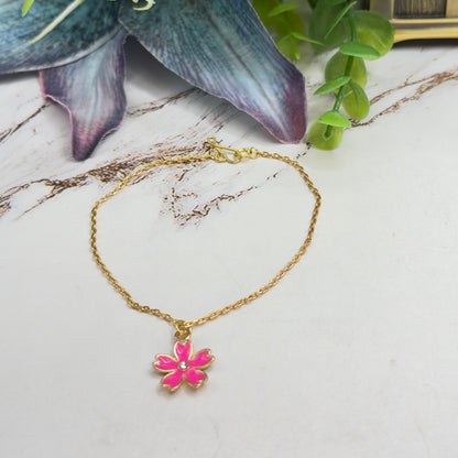 Pink Flower Charm Rhinestone Center Gold Doll Necklace • 18 Inch Fashion Doll Jewelry