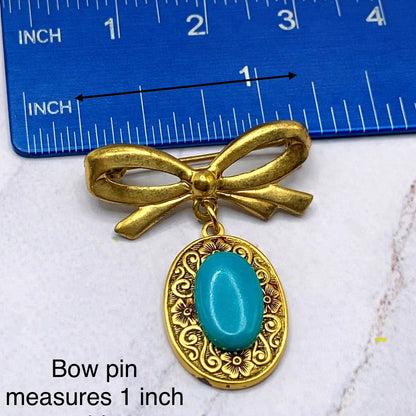 Gold Tone Turquoise Blue Pendant • Doll Brooch