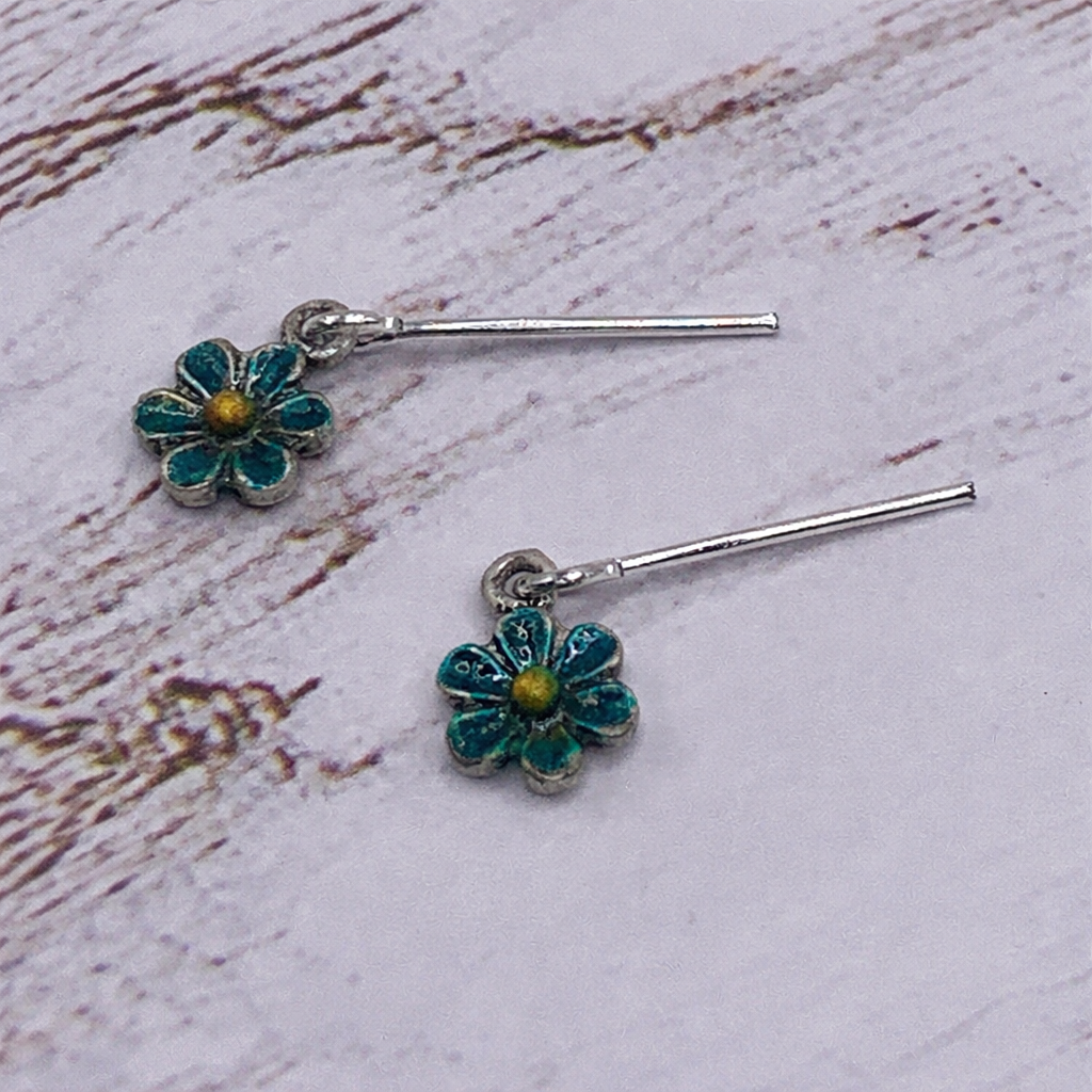 Turquoise Blue Flower Enamel Dangle Doll Earrings · 14 Inch Doll Jewelry
