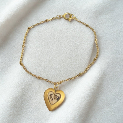Dog Bulldog Puppy Photo Heart Locket Doll Necklace • 18 Inch Fashion Doll Jewelry