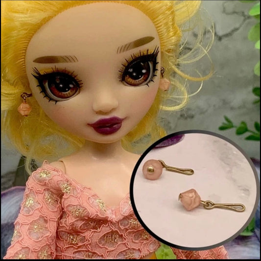 Coral Pink Dangle Drop Doll Earrings • 10-12” Fashion Doll Jewelry