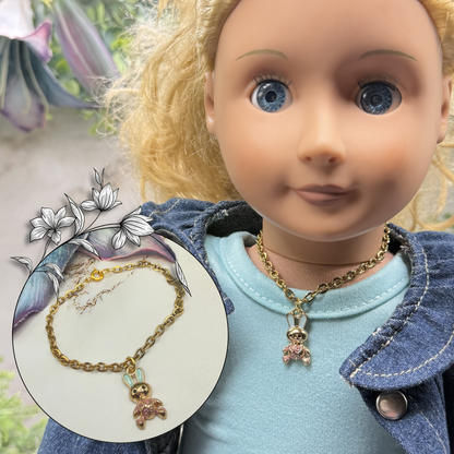 Bunny Blue & Purple Enamel Detail Charm Doll Necklace Easter • 18 Inch Fashion Doll Jewelry