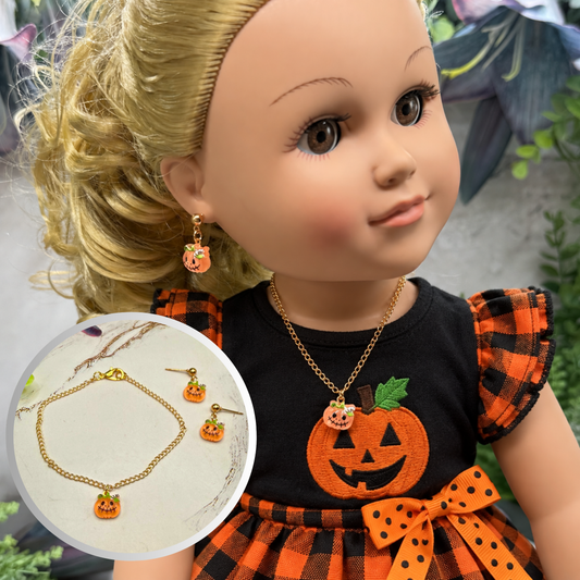 Halloween Pumpkin Necklace and Earrings Set | for 18 Inch Fashion Doll