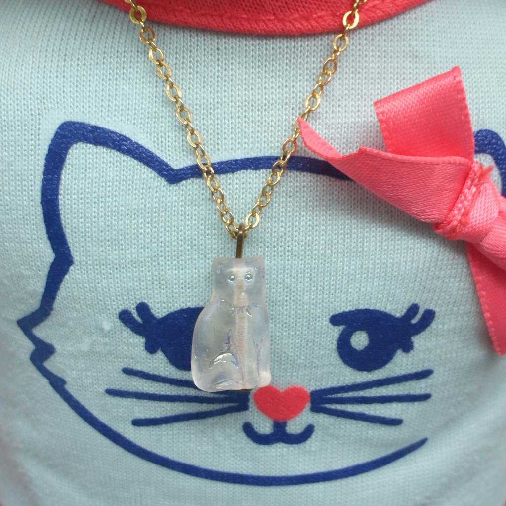 Cute Glass Cat Shape Pendant Doll Necklace • 18 inch Fashion Doll Jewelry