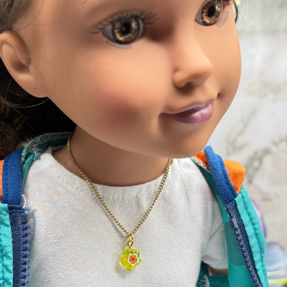 Yellow Translucent Flower Charm Gold Chain Doll Necklace • 18 Inch Fashion Doll Jewelry